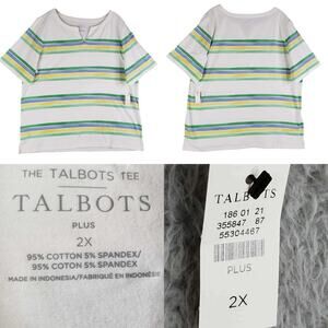 Talbots Shirt Cotton Button Striped Short Sleeve Women’s Size 2X New Split Neck